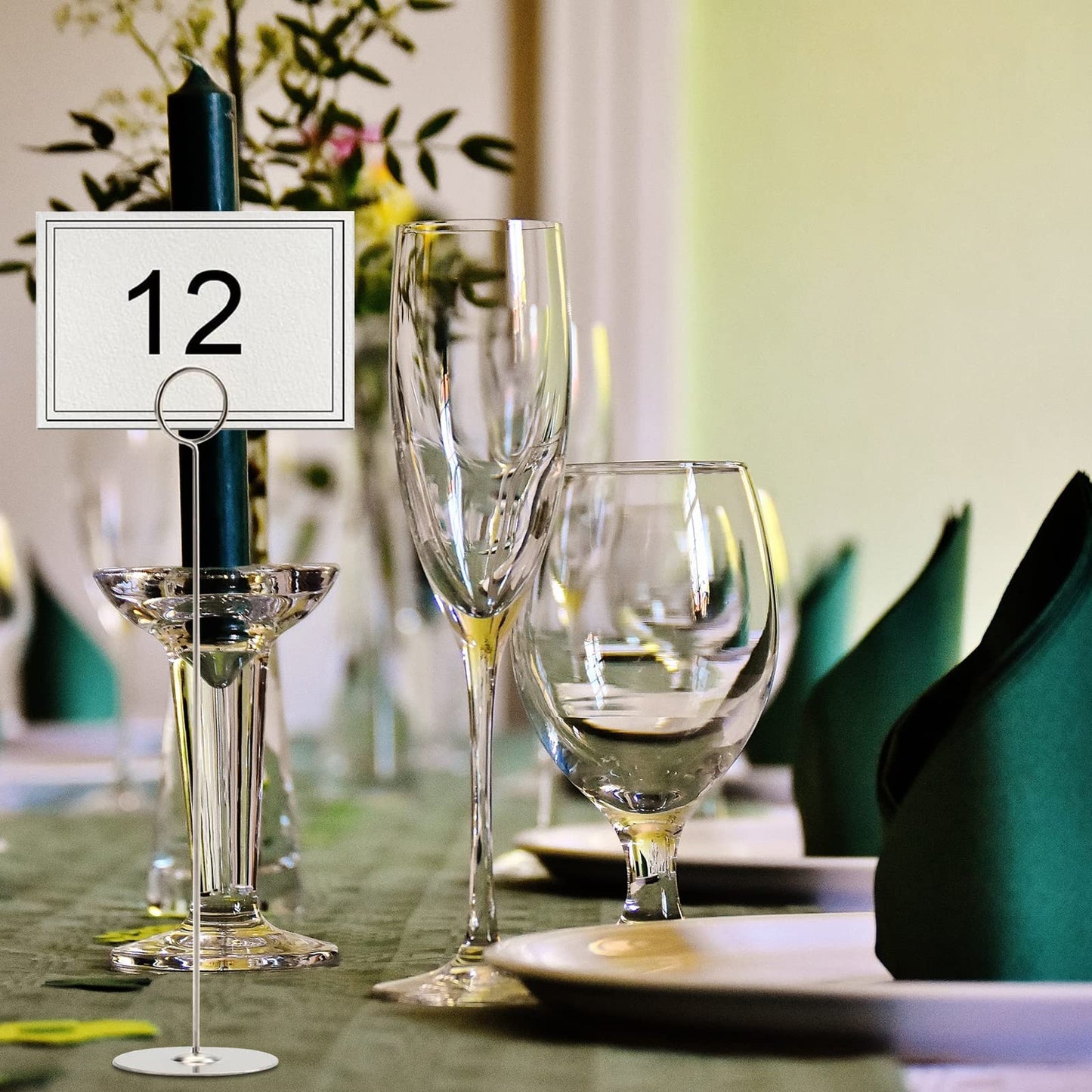 Tosnail 12 Pack 12" Tall Stainless Steel Table Number Holder, Table Card Holder Stand, Place Card Photo Display