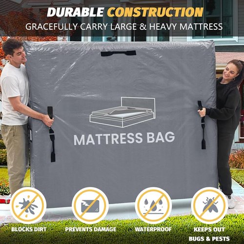 BETU Twin Mattress Protector - Waterproof Cover with 8 Heavy-Duty Handles & Zipper | Extra Thick, Grey (77x42x13.5)