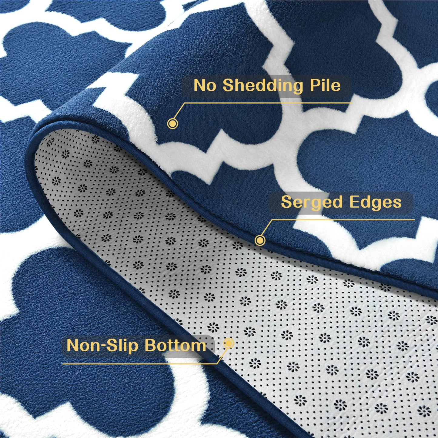 Large Geometric Modern Area Rug for Living Room Bedroom, 5x8 ft Plush Moroccan Bedroom Rugs Kids Rugs for Playroom Soft Throw Carpets for Office Dining Room Decor, Navy Blue & White