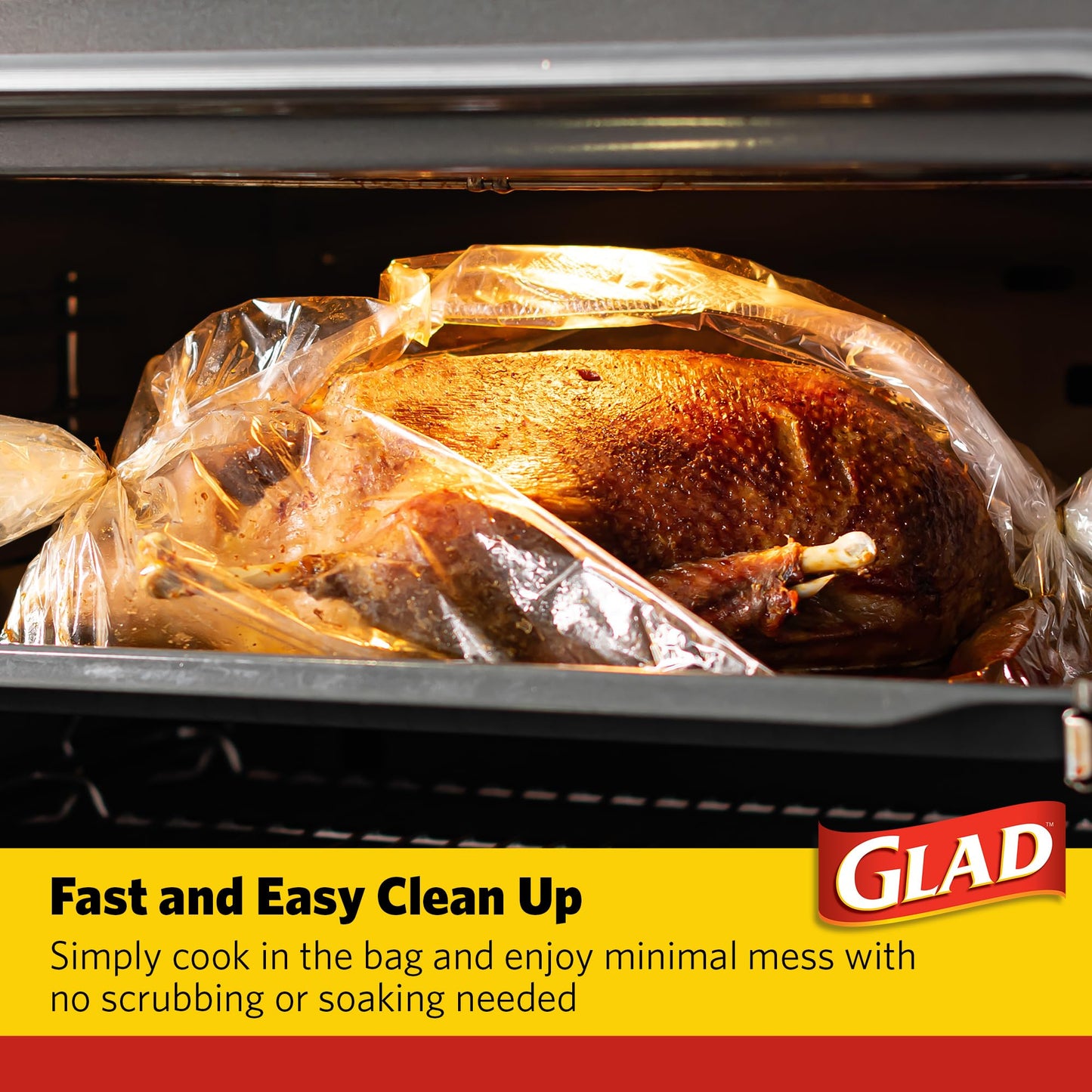 Glad Turkey Size Oven Cooking Bags for Meats and Poultry Weighing 8 to 24 lbs, BPA-Free, Locks in Moisture for Tender Juicy Roasts, Easy Clean-Up, 19 x 23.5 Inch, 2 Count