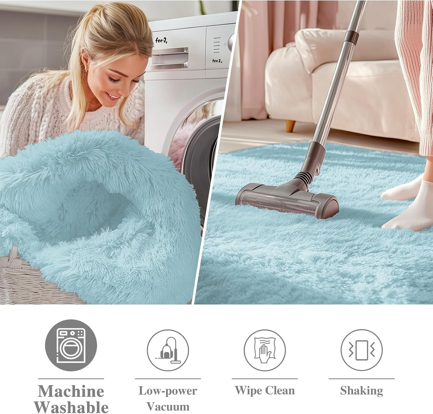 OLANLY Round Light Blue Area Rug - Soft, Fluffy, Machine Washable 3 ft Carpet for Bedroom & Nursery Decor