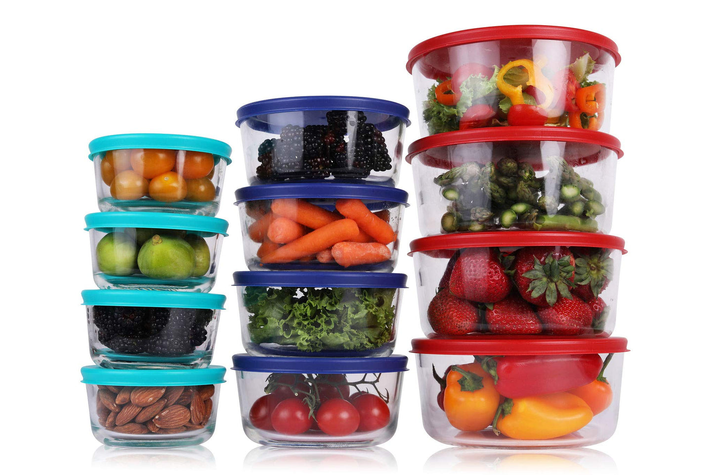 BOVADO USA 2 Cup Glass Food Storage Containers (6 Pack) | Nonpourous Dishwasher, Freezer & Oven Safe Glass, Easy-Clean | Red Lids