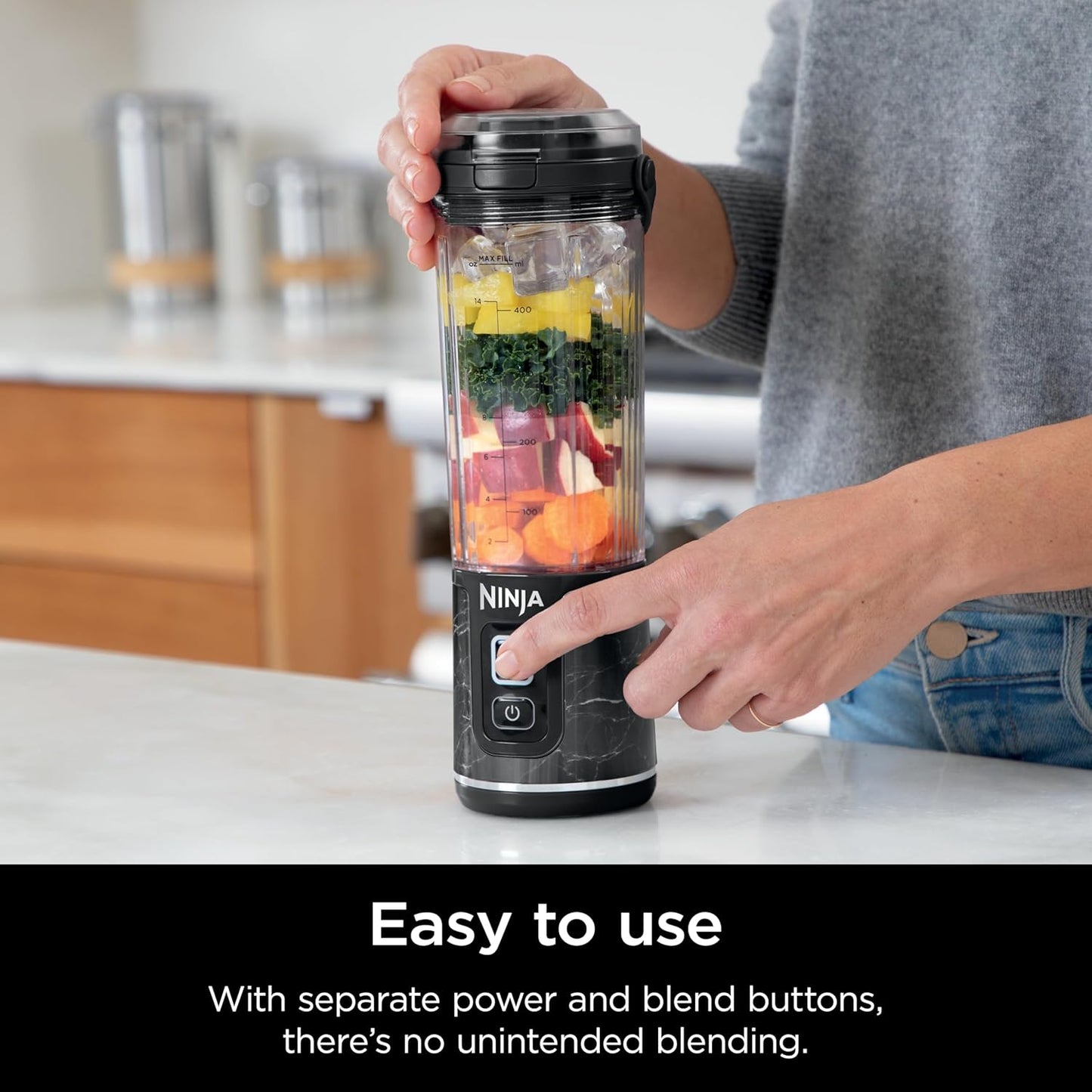 Ninja Blast Portable Blender - Cordless 18oz Personal Blender for Smoothies & Shakes | BPA-Free, USB-C Rechargeable, Marble Black