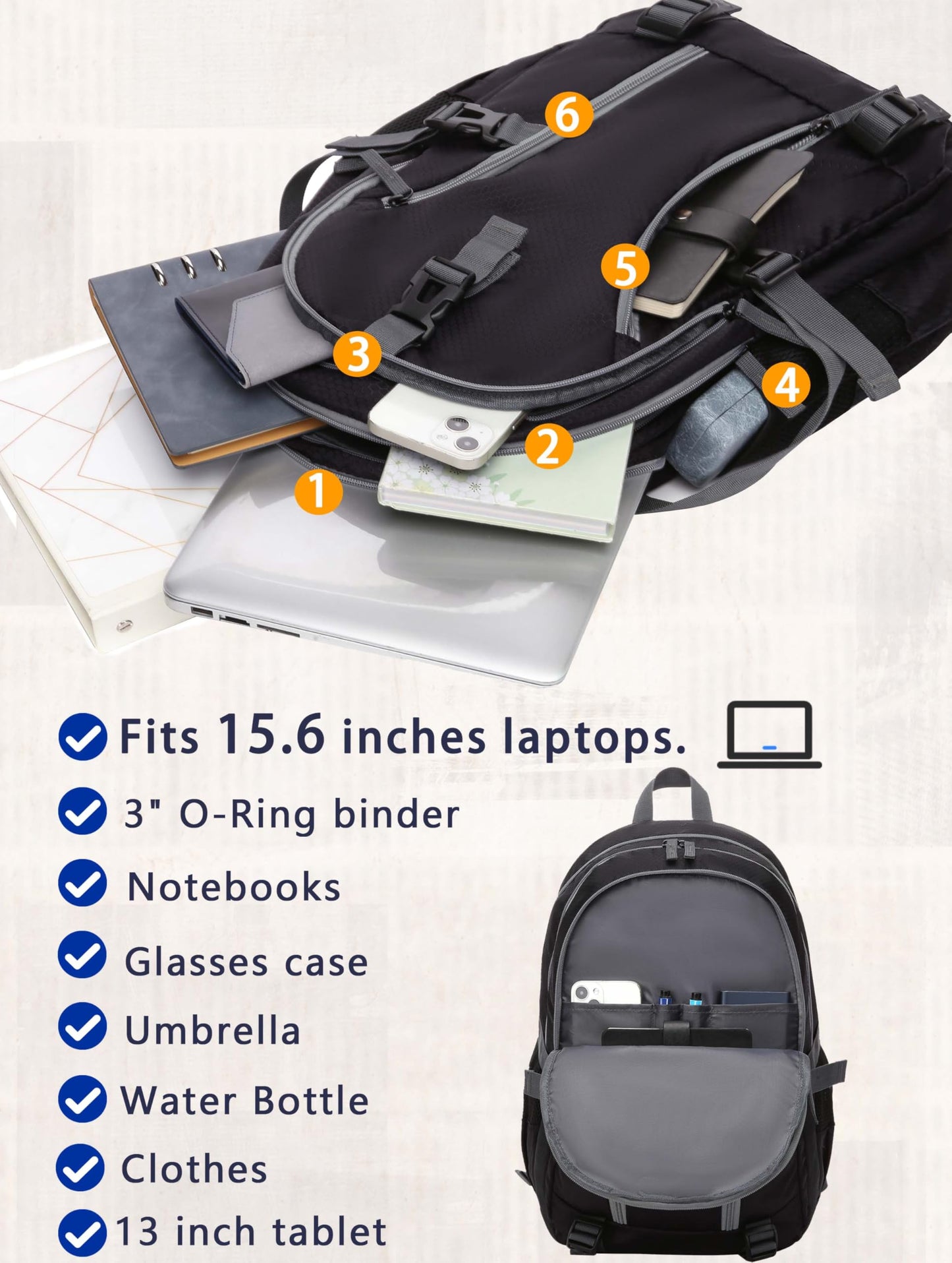BLUEFAIRY High School Backpack for Girls Boys Middle School Bookbag for Kids Back to School Bag for College with Large Compartment Casual Daypack Mochilas para Niñas Adolescentes 18" Black