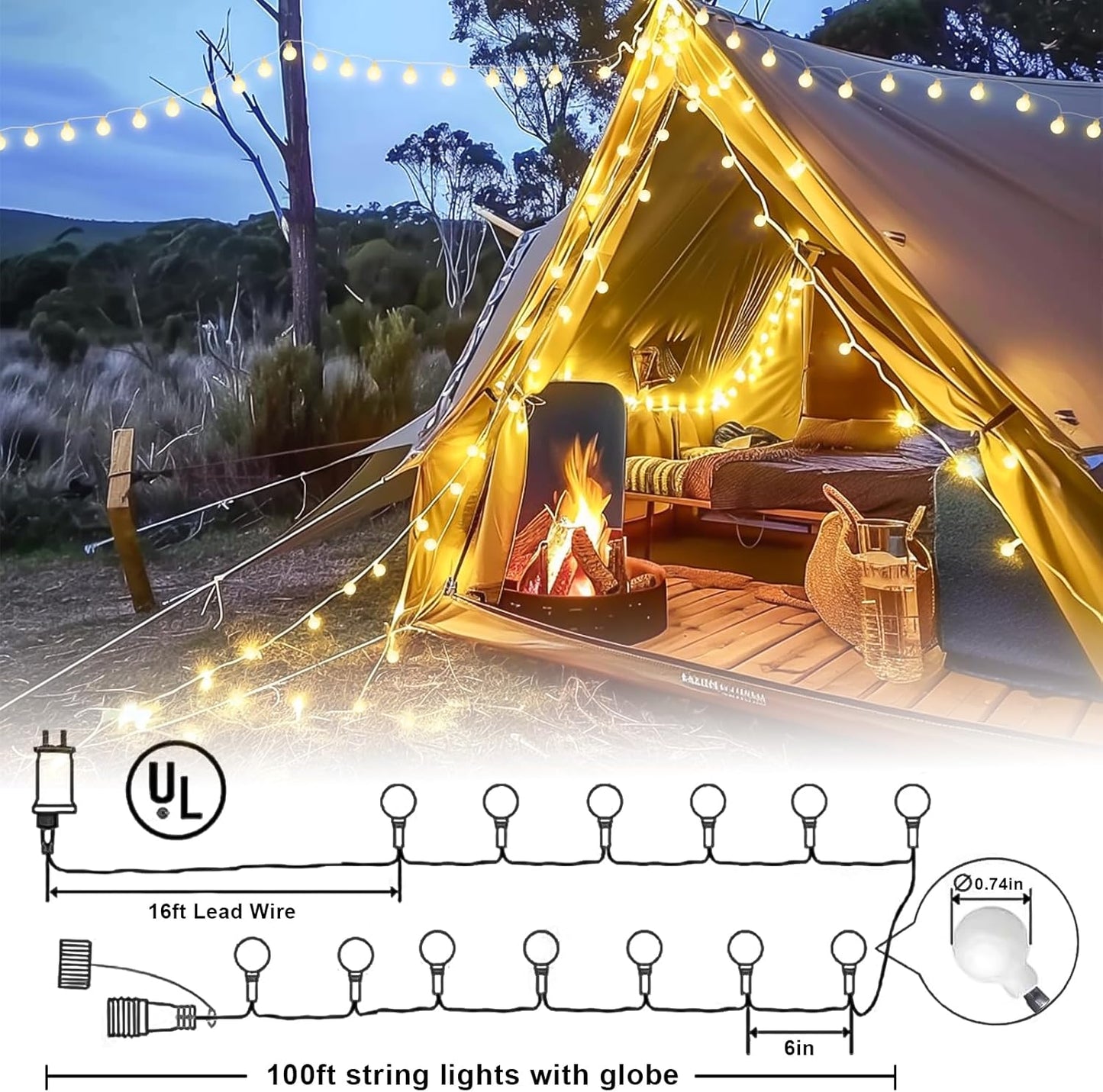 Skiennix 100ft Globe String Lights - 200 LED Waterproof Fairy Lights with Remote | Warm White Decor for Indoor & Outdoor Use