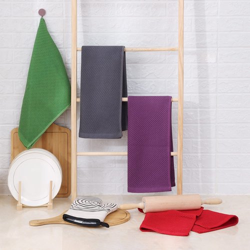 Homaxy 100% Cotton Waffle Weave Kitchen Dish Towels, Ultra Soft Absorbent Quick Drying Cleaning Towel, 13 x 28 Inches, 12-Pack, Purple