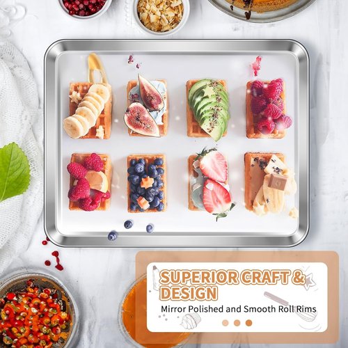 Deedro Stainless Steel Baking Sheet Set - Heavy Duty Non-Toxic Cookie Pans | Easy Clean, 16 x 12 Inch