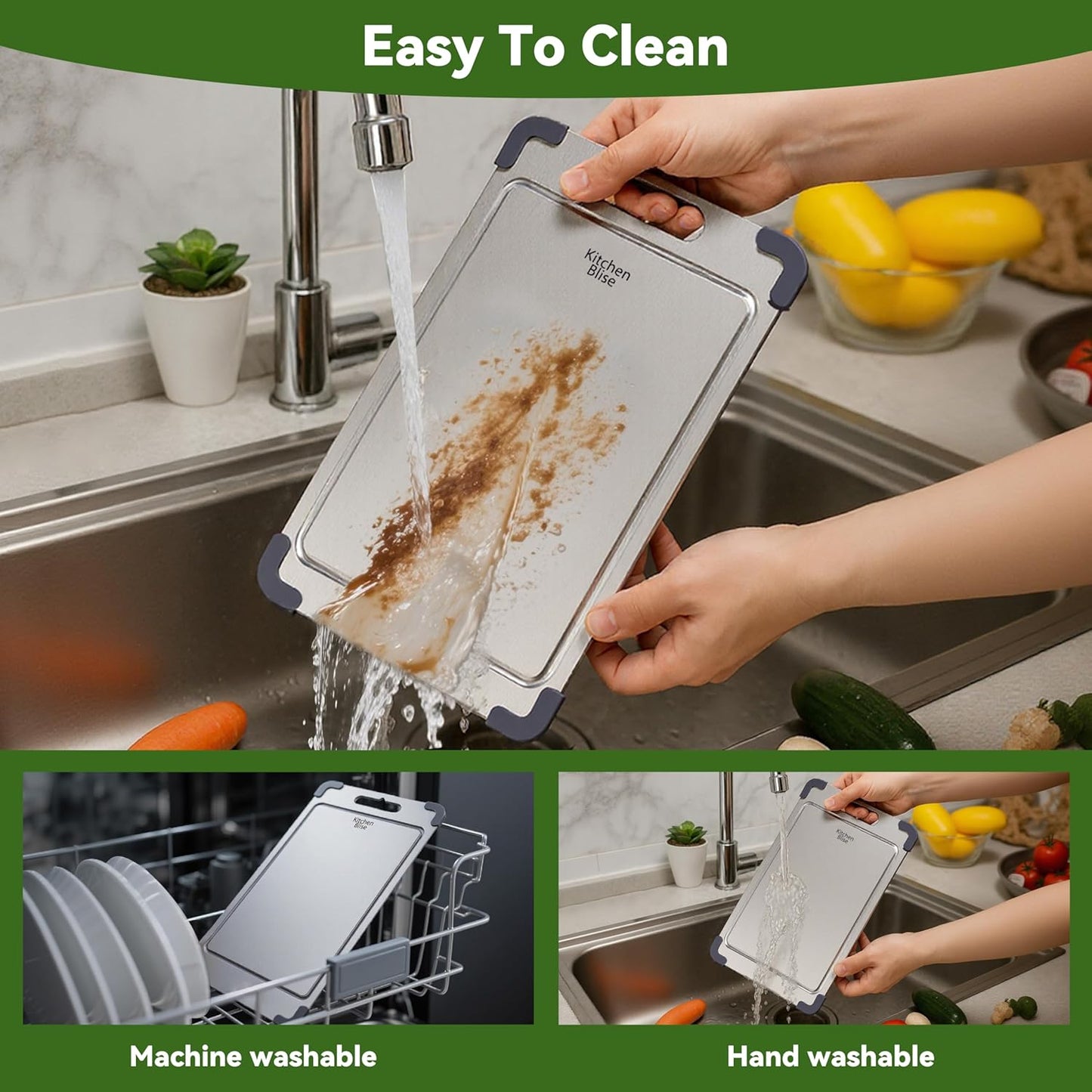 Premium 316 Stainless Steel Cutting Board - Non-Toxic Food Grade | 14" x 9.6" Dishwasher Safe with Grooves for Meat, Veggies & Fruit