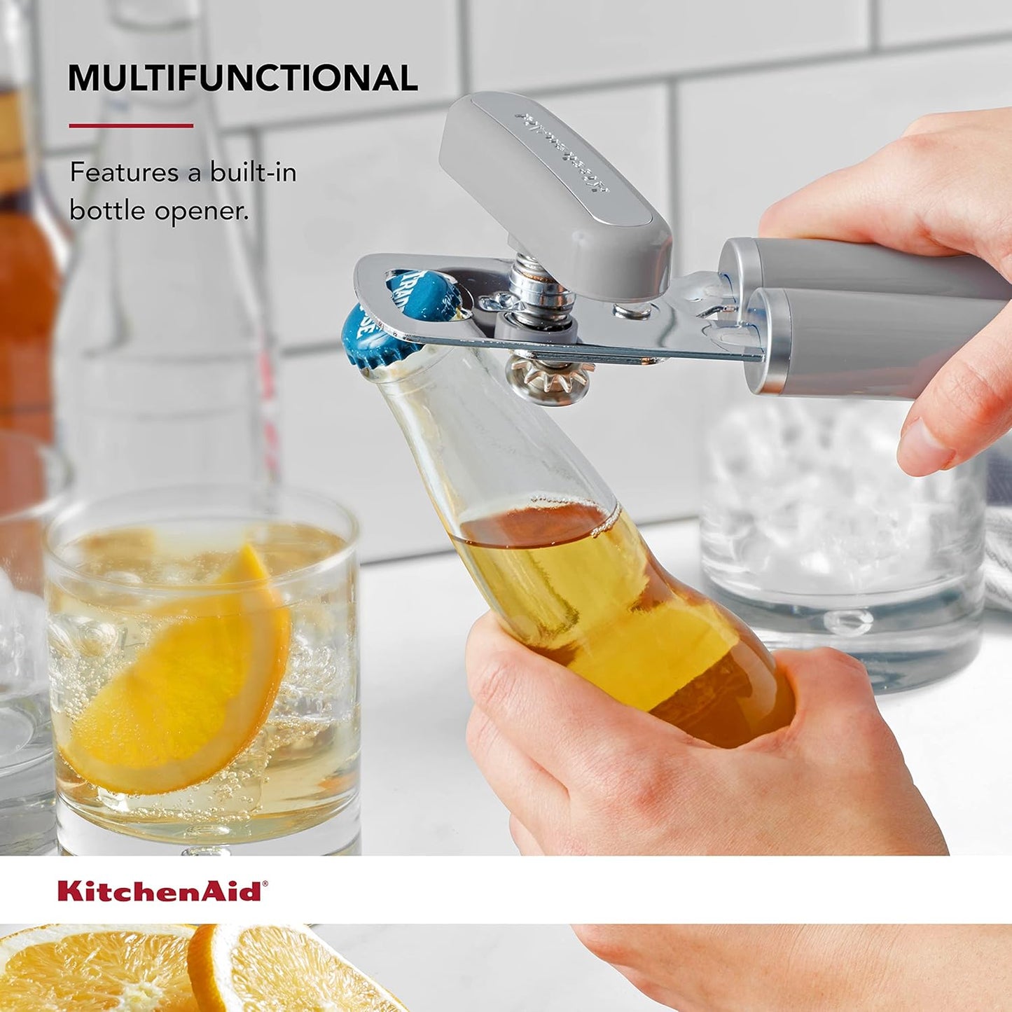 KitchenAid Classic Can Opener - Easy-To-Use Stainless Steel Cutter with Ergonomic Handles, Gray