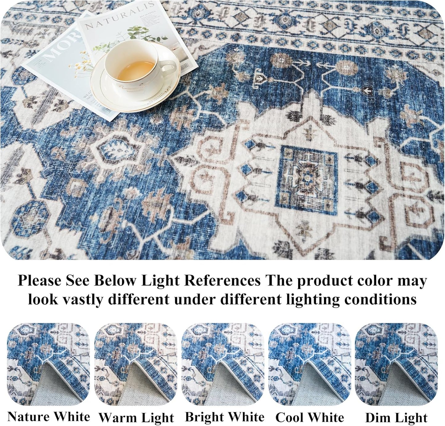 Skiennix 2x5 Washable Hallway Runner Rug - Ultra Soft Non-Slip Water-Resistant Carpet | Blue