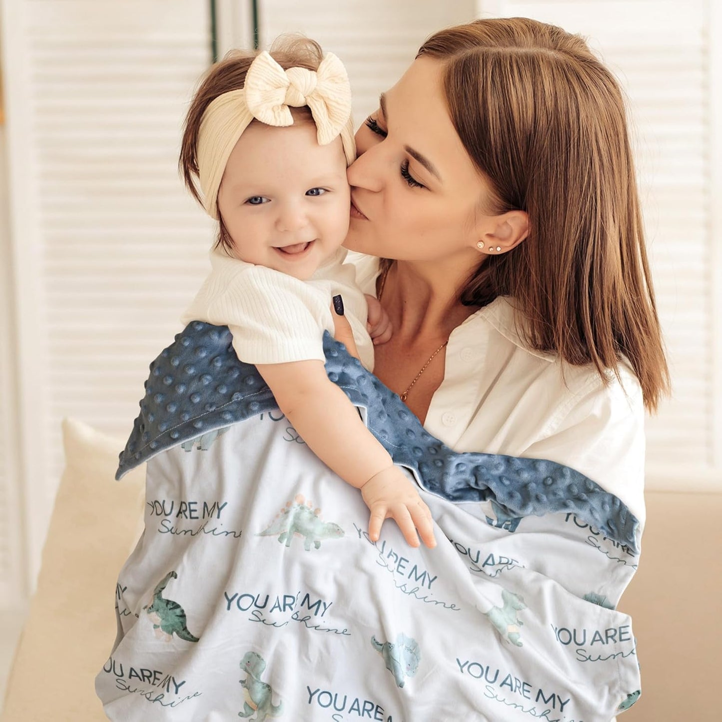Skiennix Dinosaur Baby Blanket - Super Soft Minky Nursery Throw with Double Layer Dotted Backing | Blue (30" x 40")