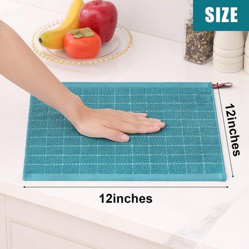 Homaxy 100% Cotton Terry Kitchen Dish Cloths, Ultra Soft and Absorbent Dish Towels for Kitchen, Suitable for Drying and Washing Dishes, 8 Pack, 12 x 12 Inches, Lake Blue