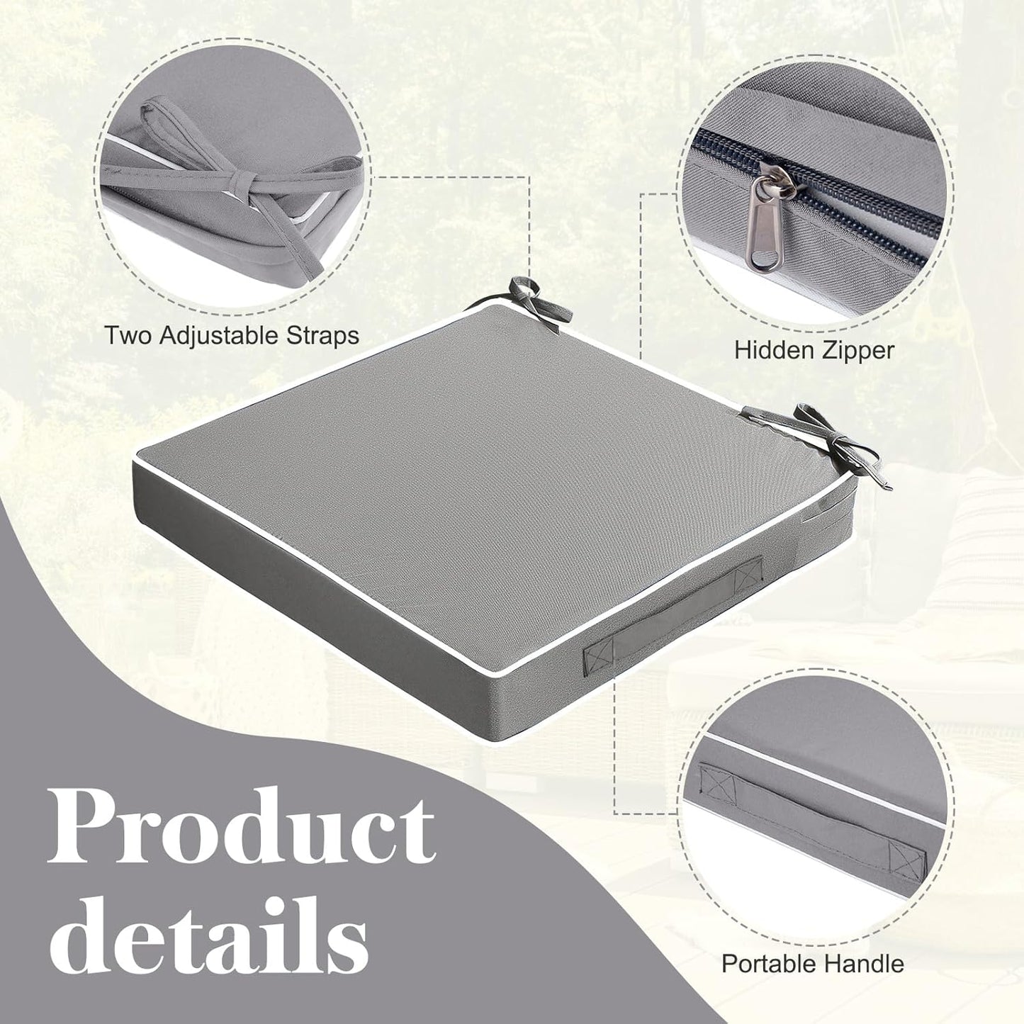 Leinuosen Outdoor Cushion Covers - Waterproof 19'' x 19'' x 3'' Replacement Slipcovers | Light Gray