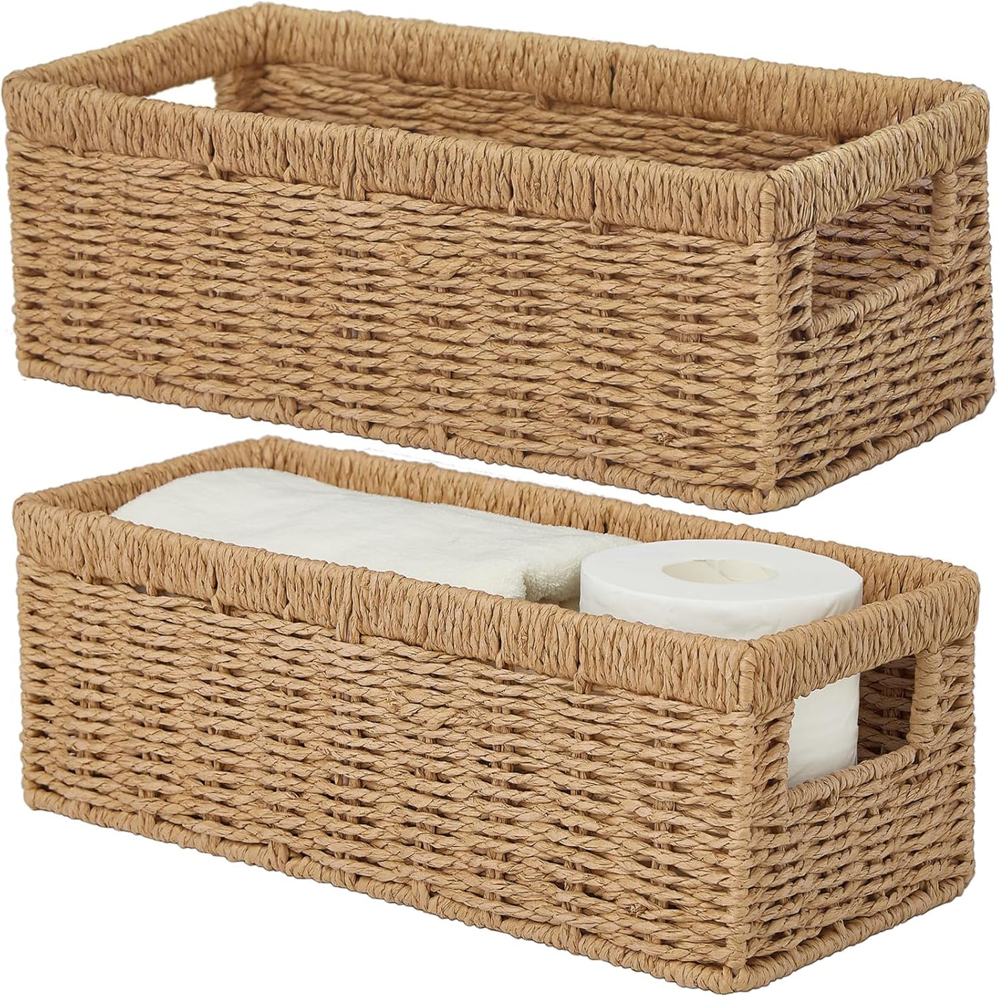 Vagusicc Wicker Storage Baskets - Natural Paper Rope Baskets with Handles for Organizing | 2-Pack
