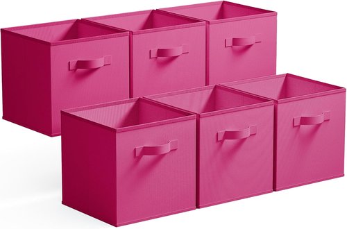 Granny Says 11-Inch Cube Storage Bins - Fabric Organizer for Kids' Rooms | Rose Red, 6-Pack