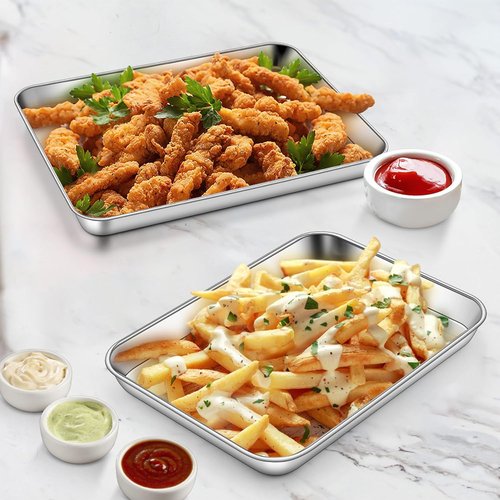 Homikit Baking Sheet Set - 9 x 7 Inches Stainless Steel Cookie Trays | Non-Stick, Rustproof & Dishwasher Safe