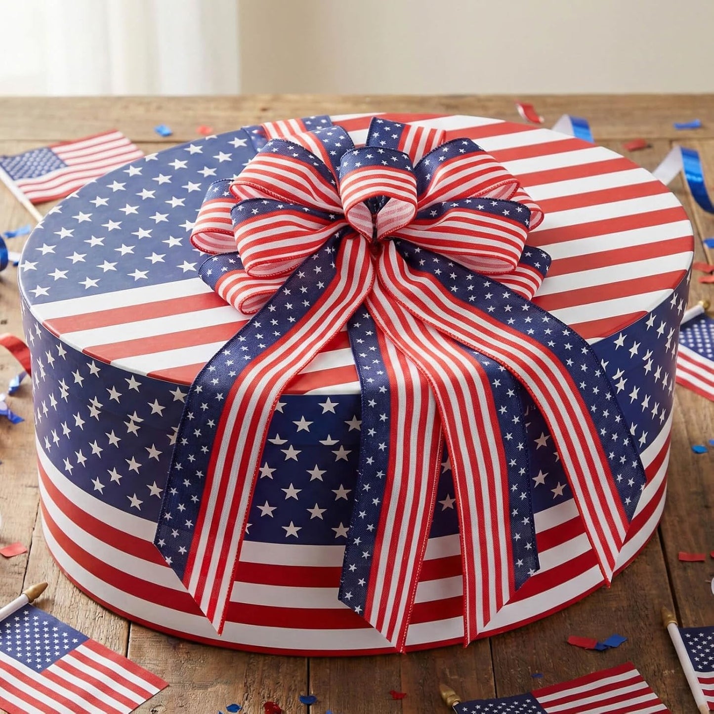 Patriotic Classic | 20.87" Large Red, White & Blue Wired Edge Bow - Pre-Made Flag Wreath Decor for Memorial Day & Independence Day