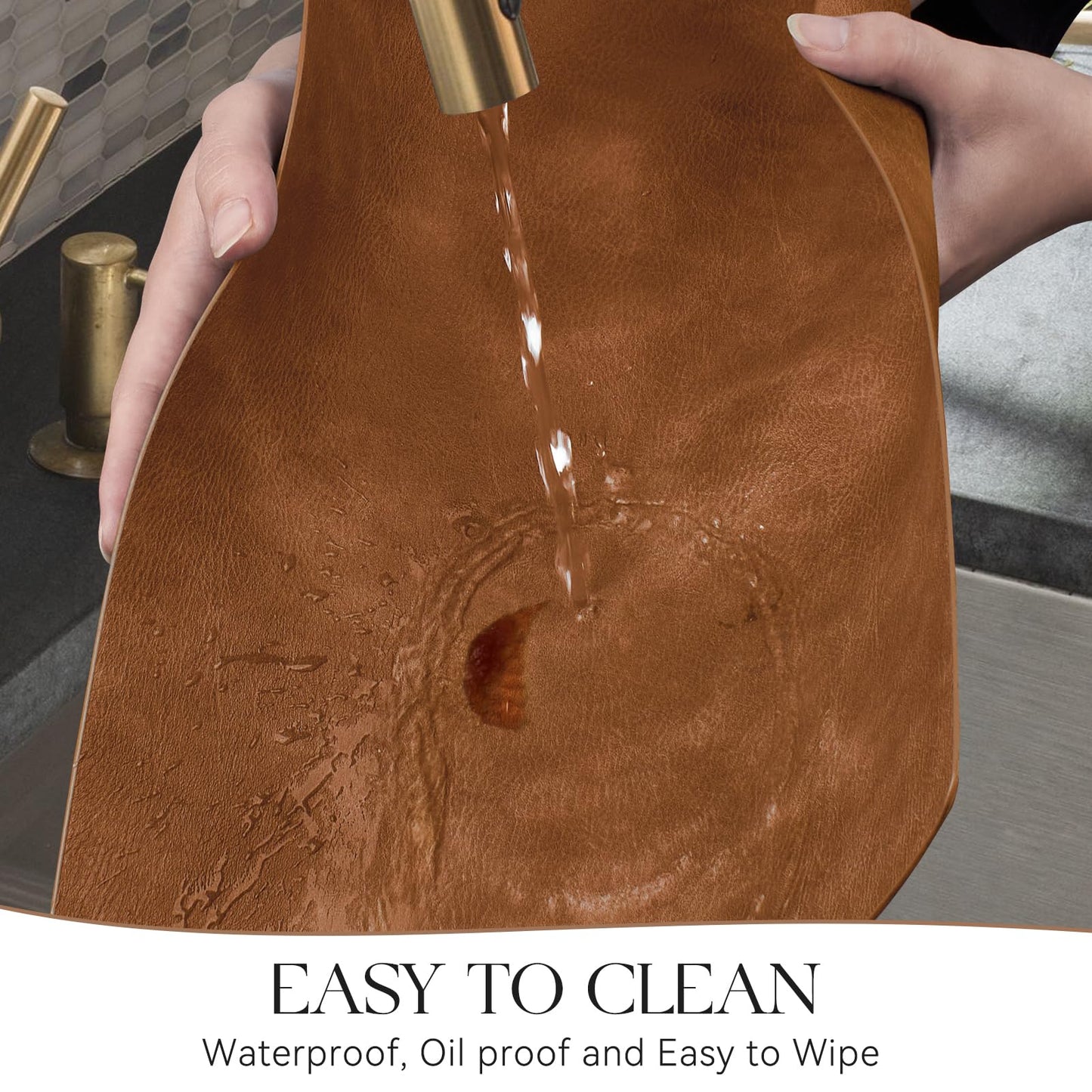 MOSAYT Vinyl Placemats Set of 6-12 X 17 Inch - Faux Leather 100% Waterproof Oil-Proof Wipeable PU Place Mats, Heat Resistant Reversible Table Mats for Kitchen, Dining, Outdoor (Reddish Brown)