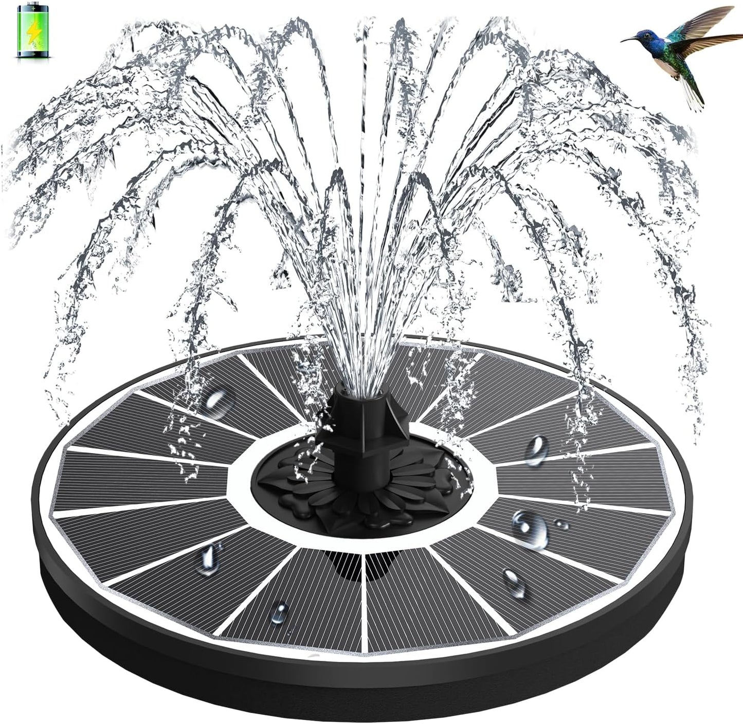 Skiennix Solar Fountain - 3.5W Bird Bath Pump with 2000mAh Battery | Works on Cloudy Days, 7 Nozzles