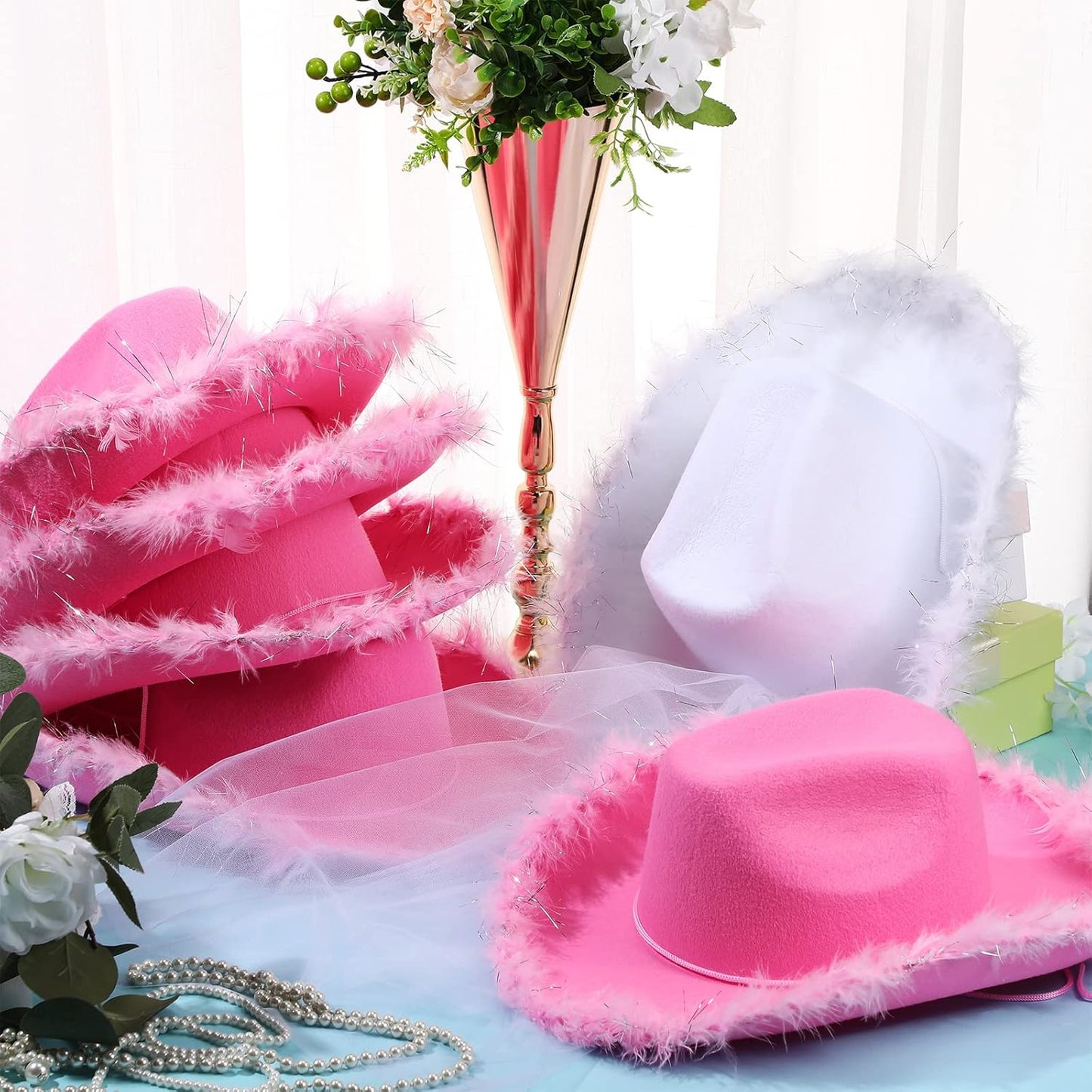 Unittype 12 Pcs Women Cowgirl Cowboy Hats Bachelorette Cowboy Hats for Bridal Shower Wedding Engagement Halloween Cosplay