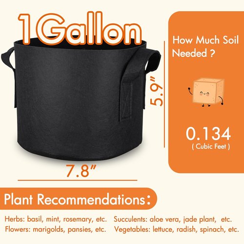 Gardzen 1 Gallon Grow Bags - 10-Pack Heavy Duty 300G Thickened Fabric with Handles for Aeration