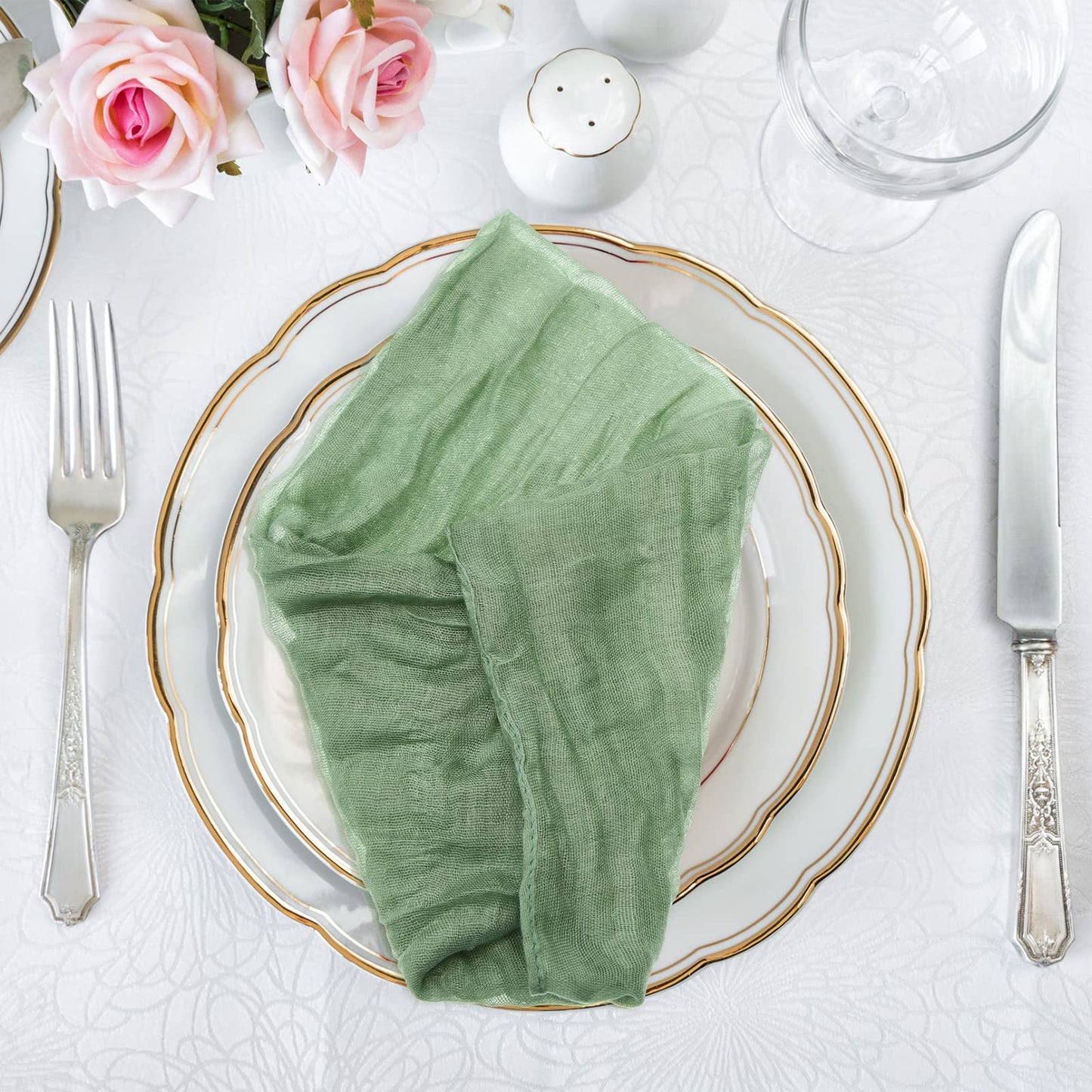 Gauze Cheesecloth Napkins Wrinkled Dinner Napkins Soft Cotton Table Decorative Cloth for Weddings Parties Family Everyday Use, 20 x 20 Inch(Sage Green,12 Packs)