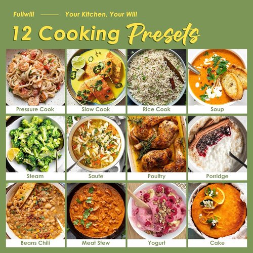 Fullwill 9-in-1 Electric Pressure Cooker - 12 Presets Multi Cooker, 6 Quart Nonstick Pot & More