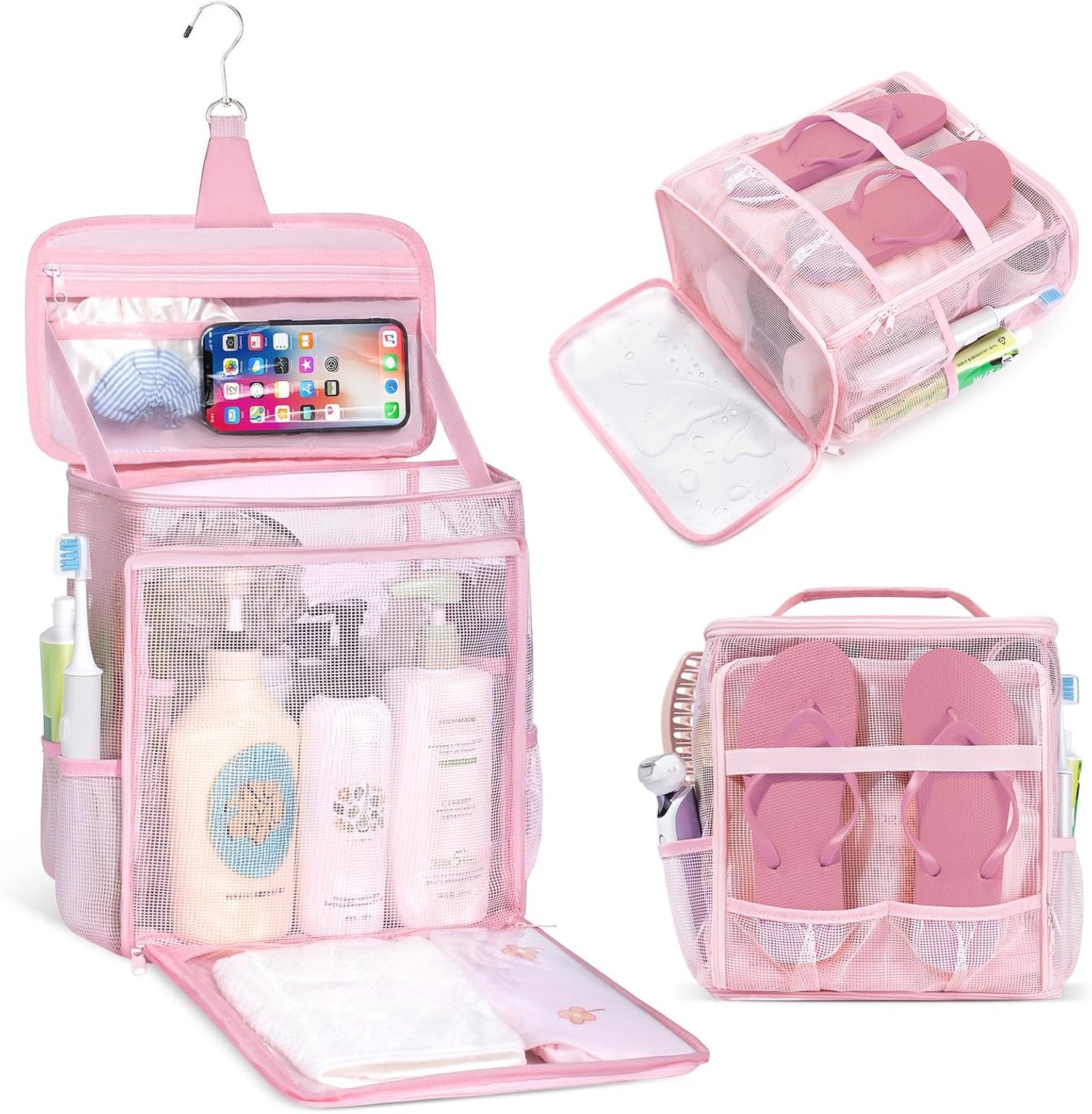 Tiostep Portable Mesh Shower Caddy - Collapsible Toiletry Organizer with Hanging Hook | Quick Dry, Large Capacity for Travel & Dorms