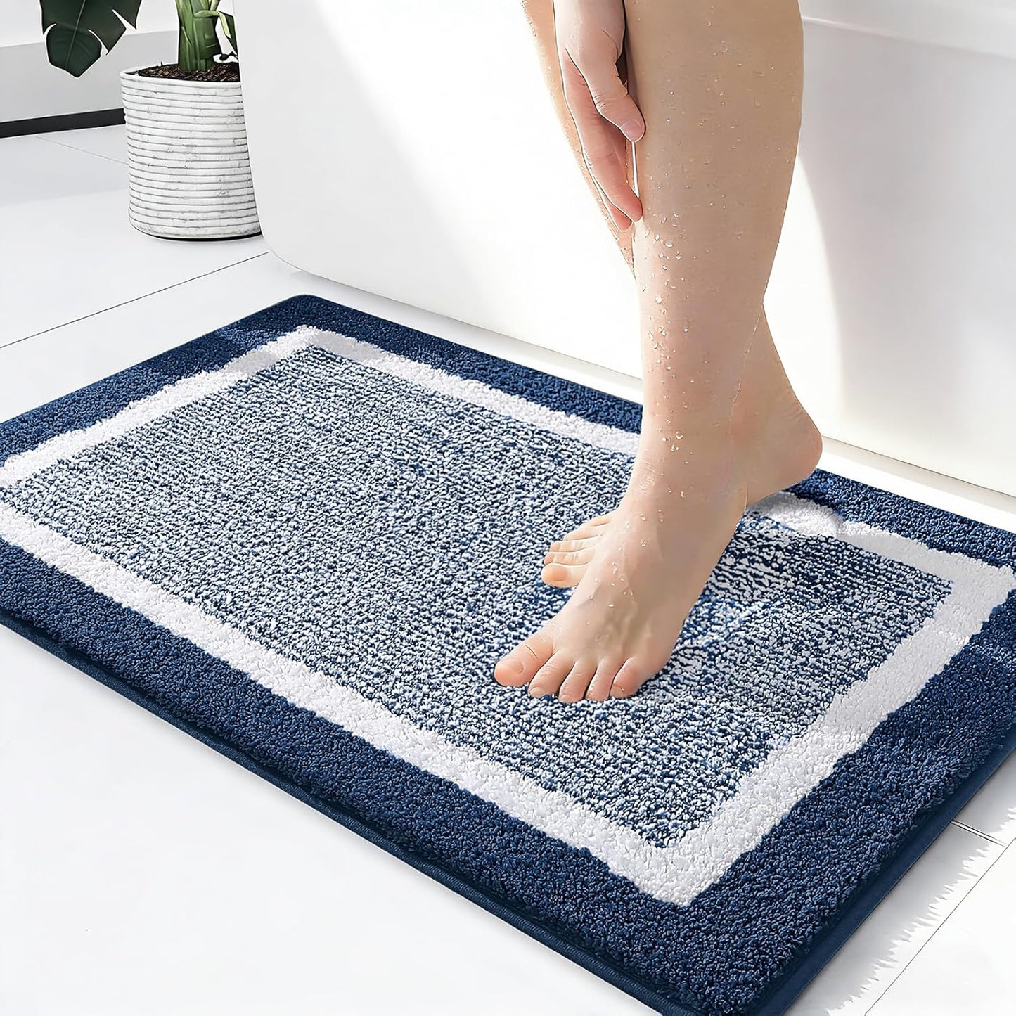 OLANLY Bathroom Rugs - Extra Soft Microfiber Bath Mat | Non-Slip, Quick Dry, 24x16, Navy