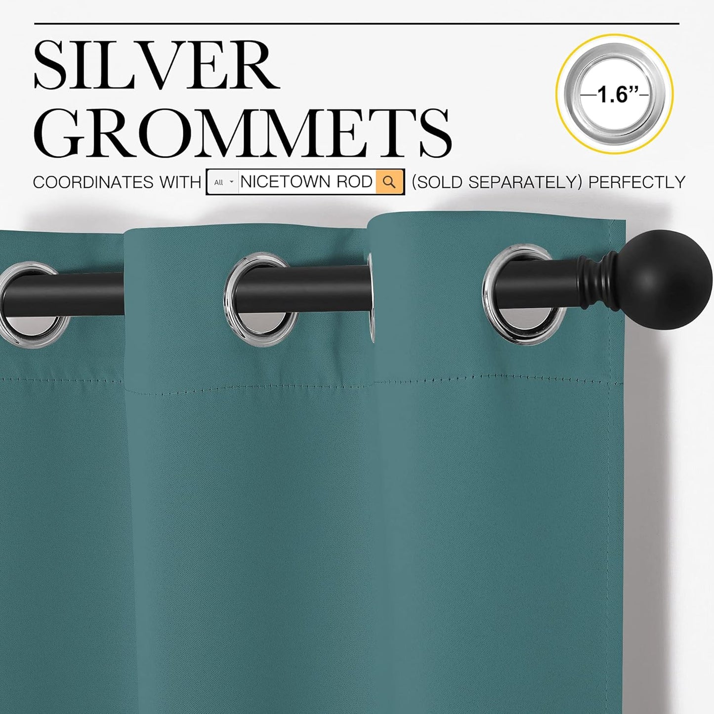 NICETOWN Blackout Curtains - Thermal Insulated Grommet Drapes for Dining Room | Sea Teal, 42x50-Inch Pair