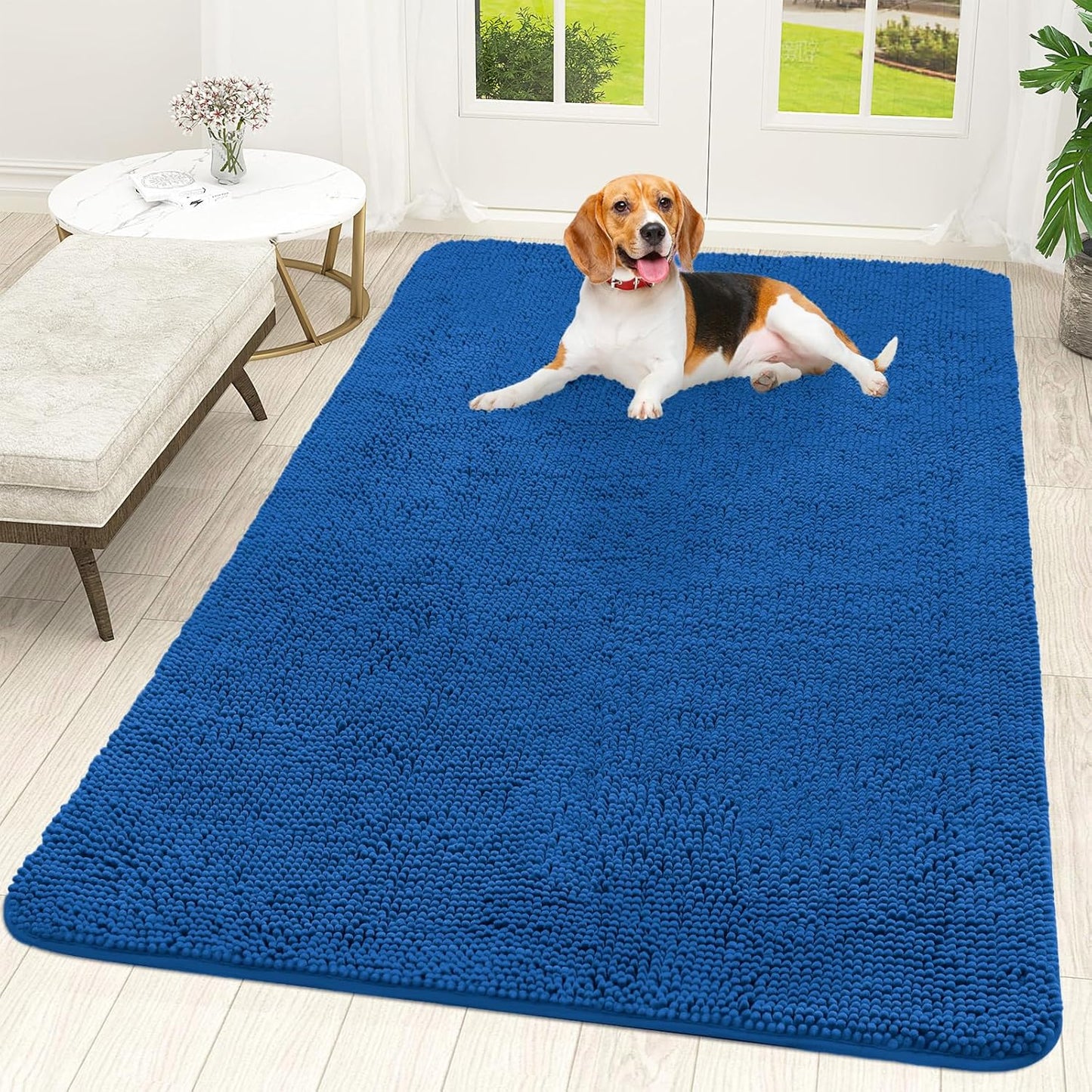 OLANLY Dog Door Mat - Absorbent Non-Slip Washable Doormat for Muddy Paws | 59x35 Deep Navy Blue
