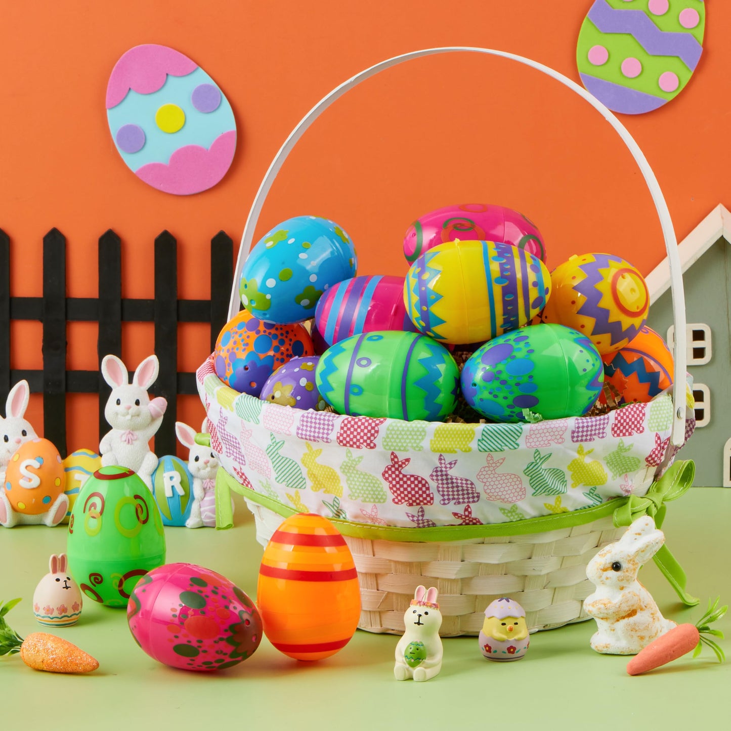 JOYIN 24PCS 3.15" Printed Easter Eggs, Empty Fillable Colorful Plastic Eggs Bulks for Easter Hunt, Basket Stuffers Filler, Classroom Prize Supplies