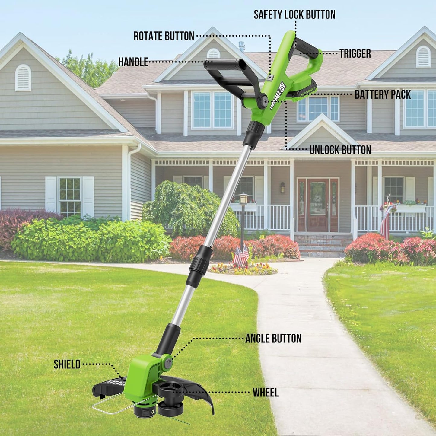 VARSK 12-Inch 20V Cordless Weed Wacker - 2-in-1 String Trimmer & Edger with Batteries & Charger