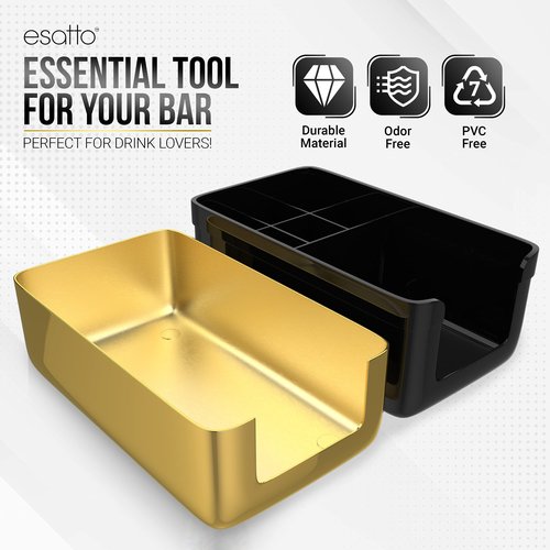 Esatto Professional Bar Products Premium Bar Caddy (Gold), Used to Easily Organize Bar Items and Workspace, With Additional 12 Pourers For Precision Pouring and 12 Pourer Covers