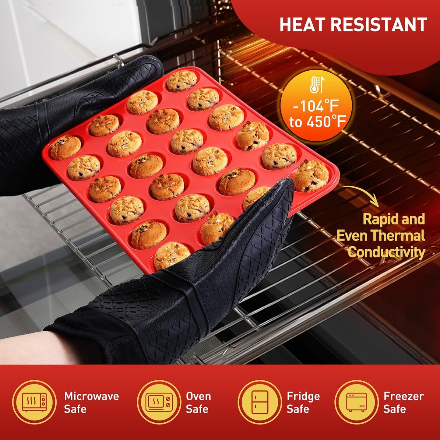 Socisen Silicone Mini Muffin Pan - 24 Cup Metal Reinforced Baking Molds | Perfect for Cupcakes & Cheesecakes
