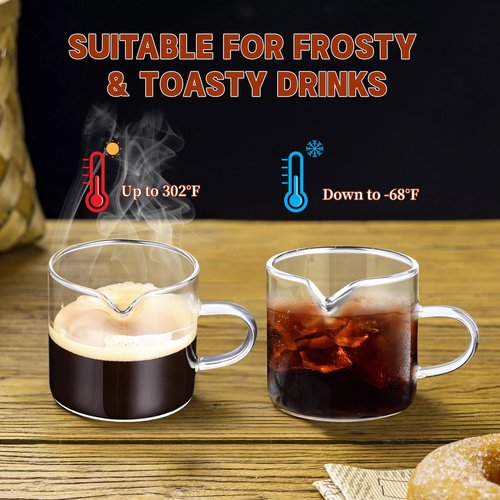 Gulex Espresso Cups, Shot Glass Coffee Espresso Cups with Pour Spout, 4 oz, Clear, Set of 2 (Set of 2)