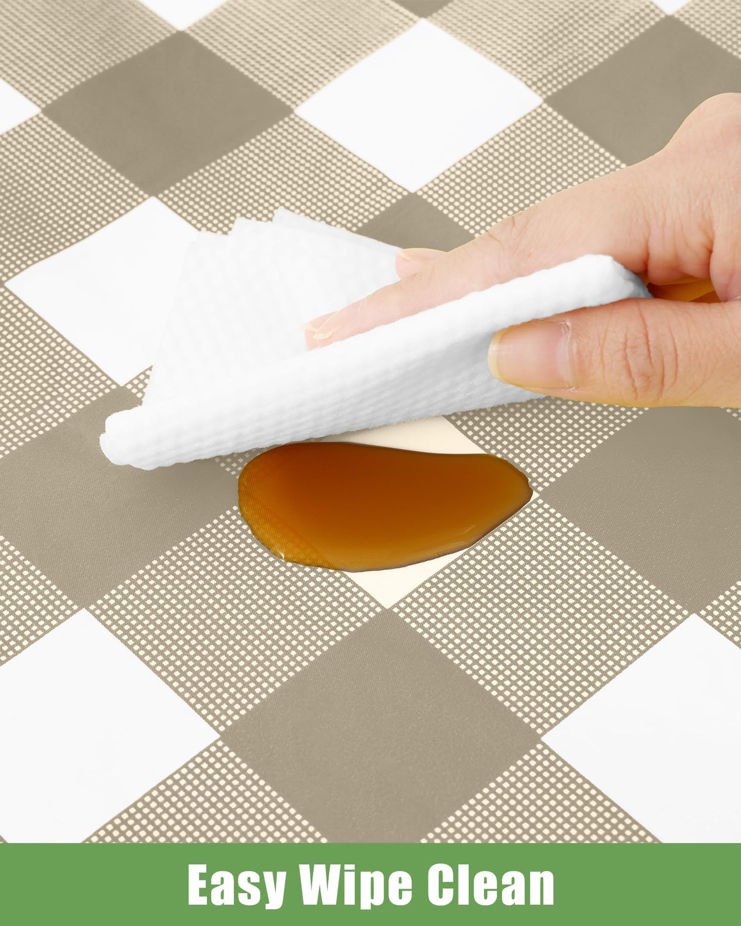 Smiry 8 Packs Gingham Disposable Table Cloth, 54 x 108 Inch Waterproof Plastic Tablecloth, Rectangle Khaki and White Checkered Table Covers for Outdoor, Birthday, Party