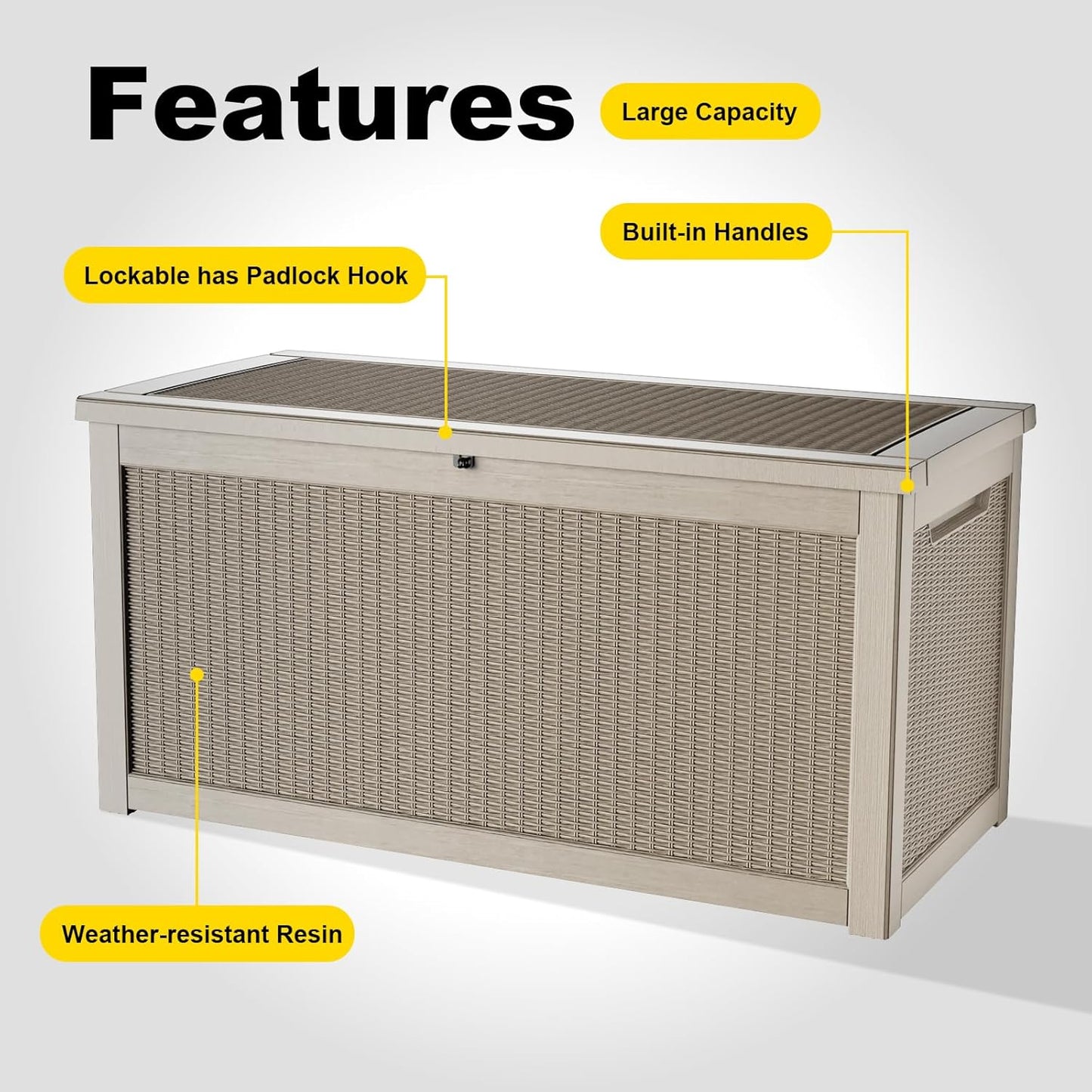 Regine Switzerland 320 Gallon Outdoor Deck Box - Lockable Waterproof Storage for Garden Tools & Cushions | Grey