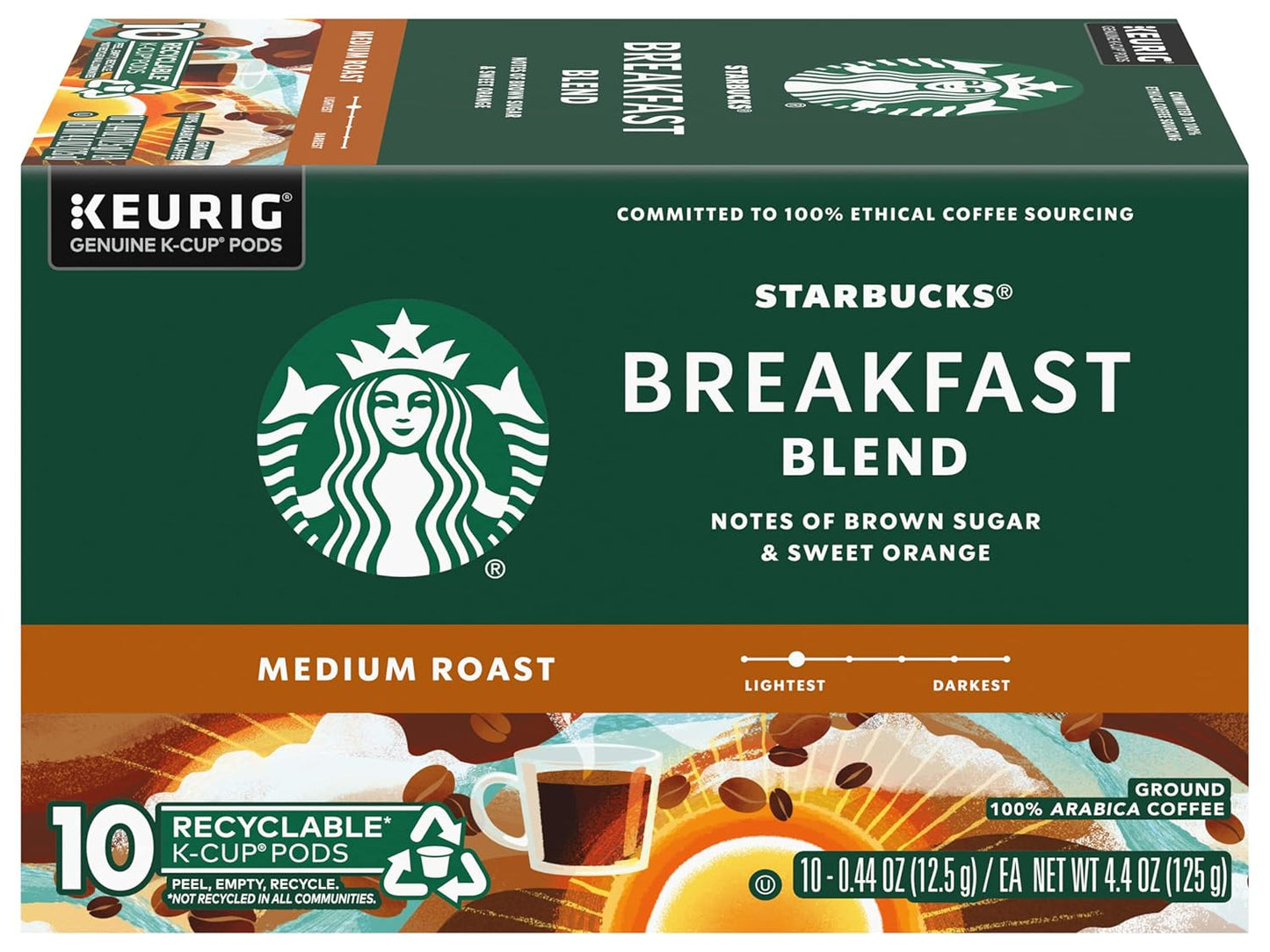 Starbucks K-Cup Pods - Breakfast Blend Medium Roast Coffee for Keurig | 30 Pods Total