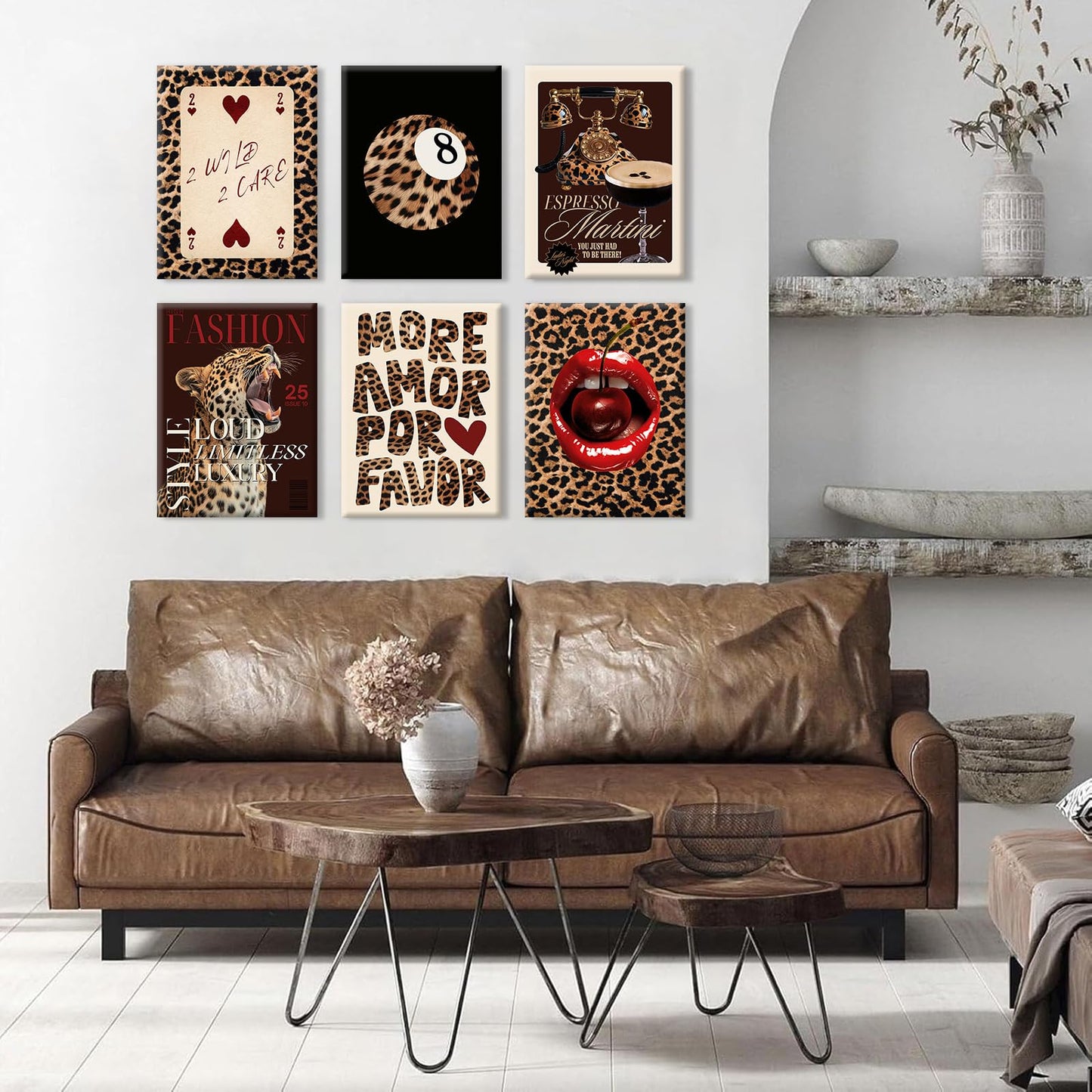 Tendy Leopard Wall Art Cheetah Canvas Prints Leopard 8 Ball Wall Decor Preppy Aesthetic Pictures Fashion Cheetah Poster Y2k Dorm Room Painting Funky Chic Artwork for Bedroom 12x16x6 Inch Ready to Hang