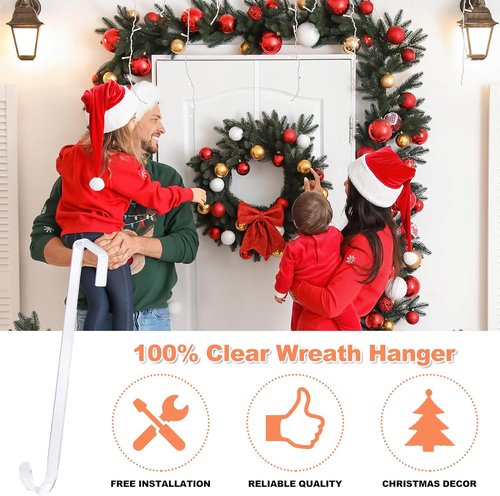 Clear Wreath-Hanger Hooks by [Brand Name] - Non-Scratch Over The Door Organizer | 12-Inch Slim Design