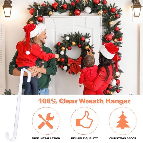 12" Clear Wreath-Hanger Non Scratch Hooks, 1 Pack Wreath-Hanger, Over The Door Hooks Deceneration, Slim Hangers Organizer