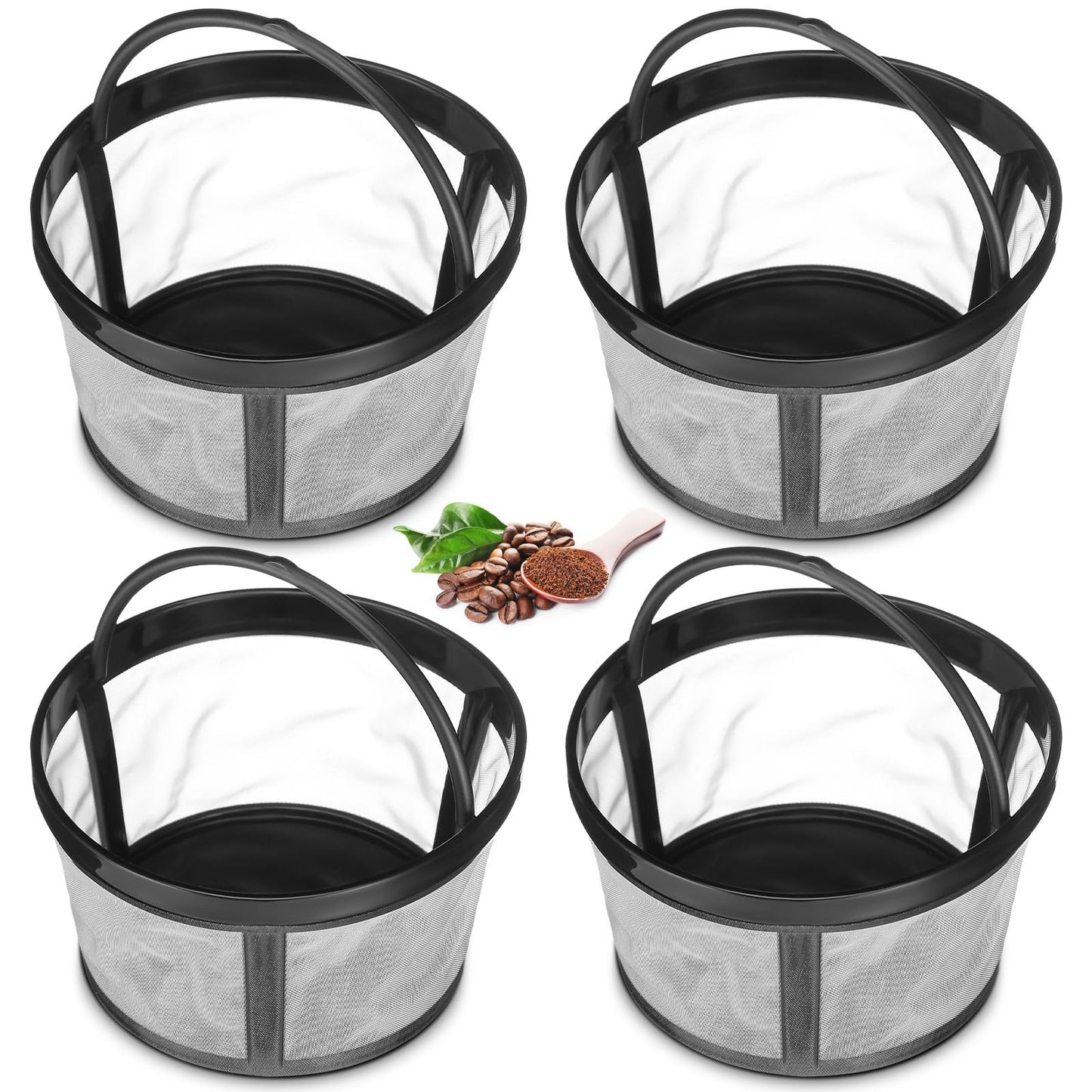 Maxdot 4 Packs Reusable Coffee Filters 4-5 Cup Replacement Mesh with Handle 2.8 x 3.1 x 2 Reusable Filter Basket Compatible with Mr. Coffee Most Coffeemakers Brewers Universa(Nylon,White)