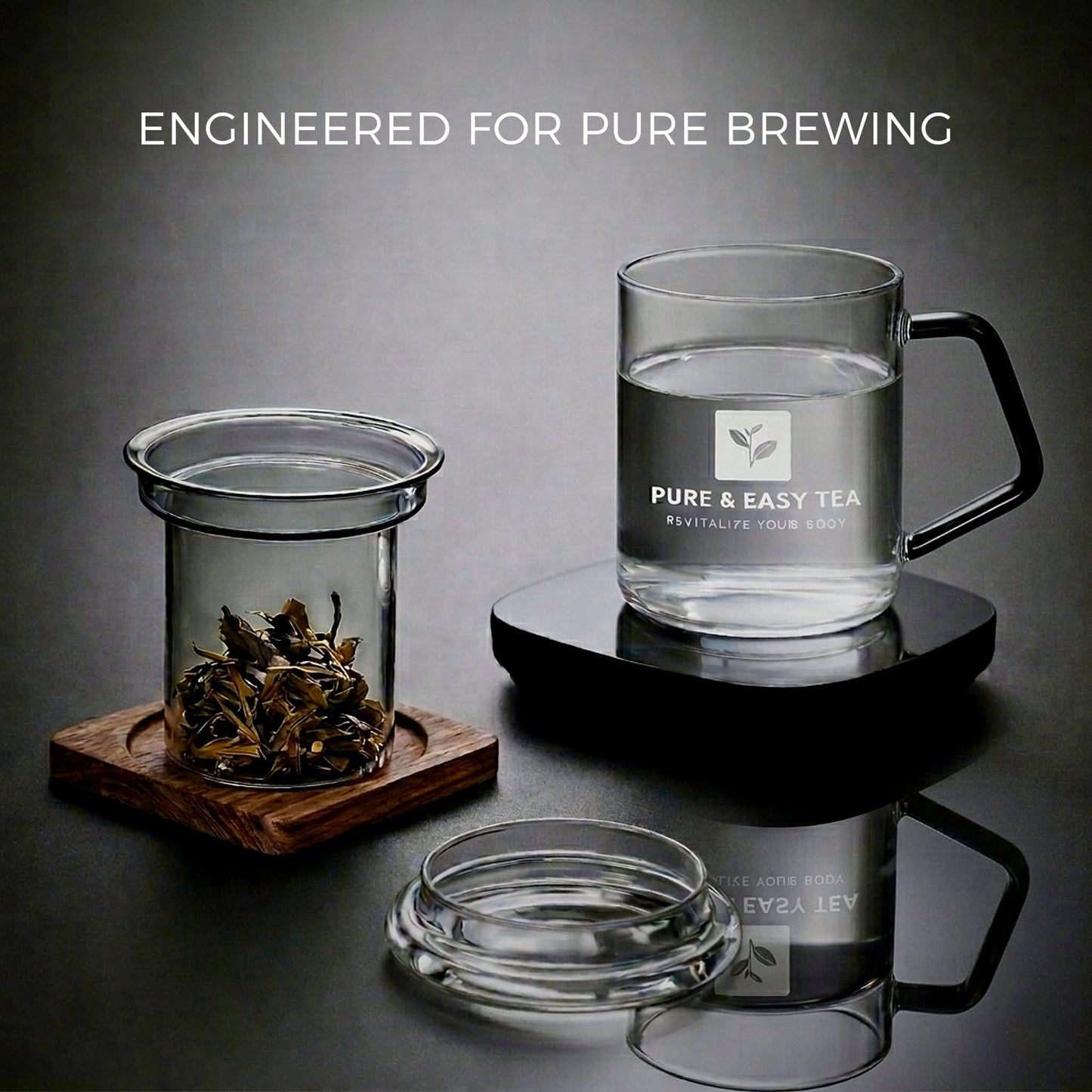 Pure And Easy Tea, Glass Tea Infuser Mug with Lid - Plastic-Free Borosilicate Steeping Cup for Loose Leaf Tea and Tisanes, 400 mL/13.5 oz