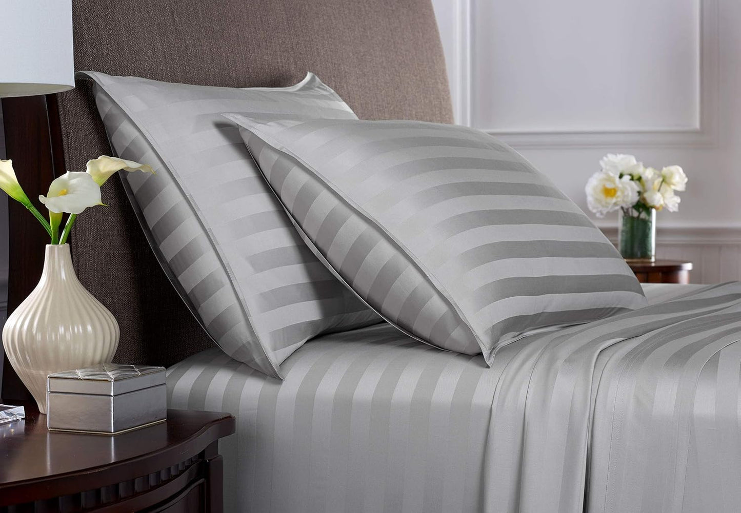 Pure Bamboo Queen Sheets - Luxuriously Soft 100% Organic Viscose Bed Sheet Set | Jacquard Silver, 2-Year Quality Promise