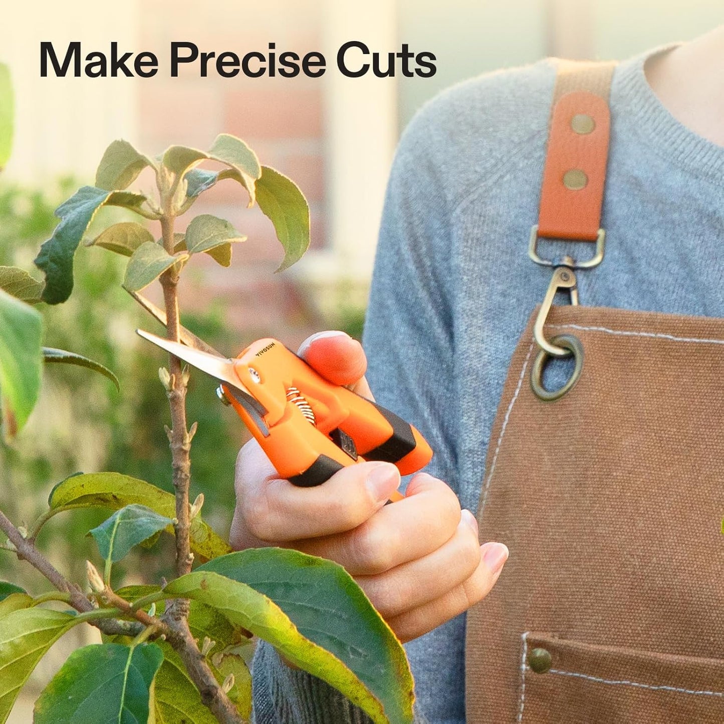 VIVOSUN Gardening Scissors - 6.5 Inch Hand Pruner with Straight Stainless Steel Blades | Orange 1-Pack