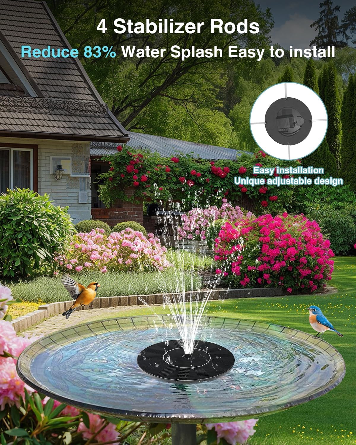 Solar Water Fountain - 2026 Upgraded Solar Powered Pump with 6 Nozzles for Bird Bath & Garden