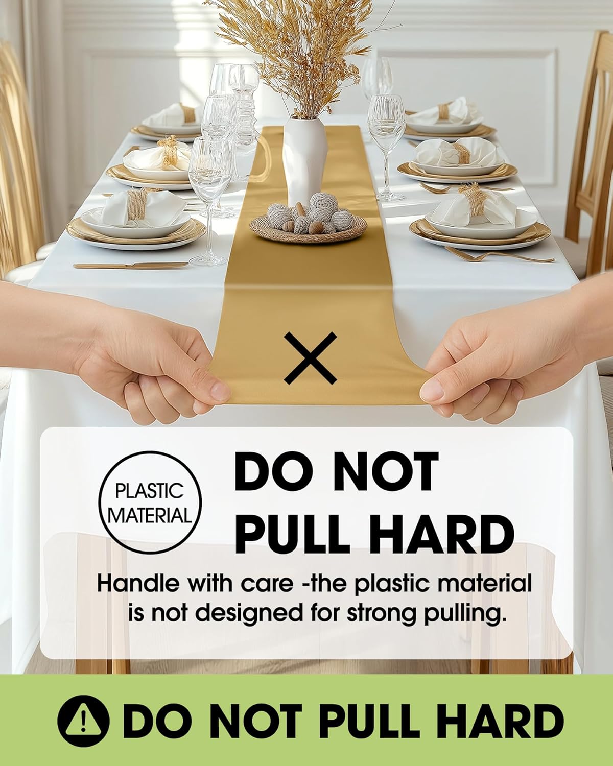 Pureegg Gold Plastic Table Runners - 10 Pack, 14'' x 108'', Water-Resistant & Disposable for Weddings, Parties, & Home Decor