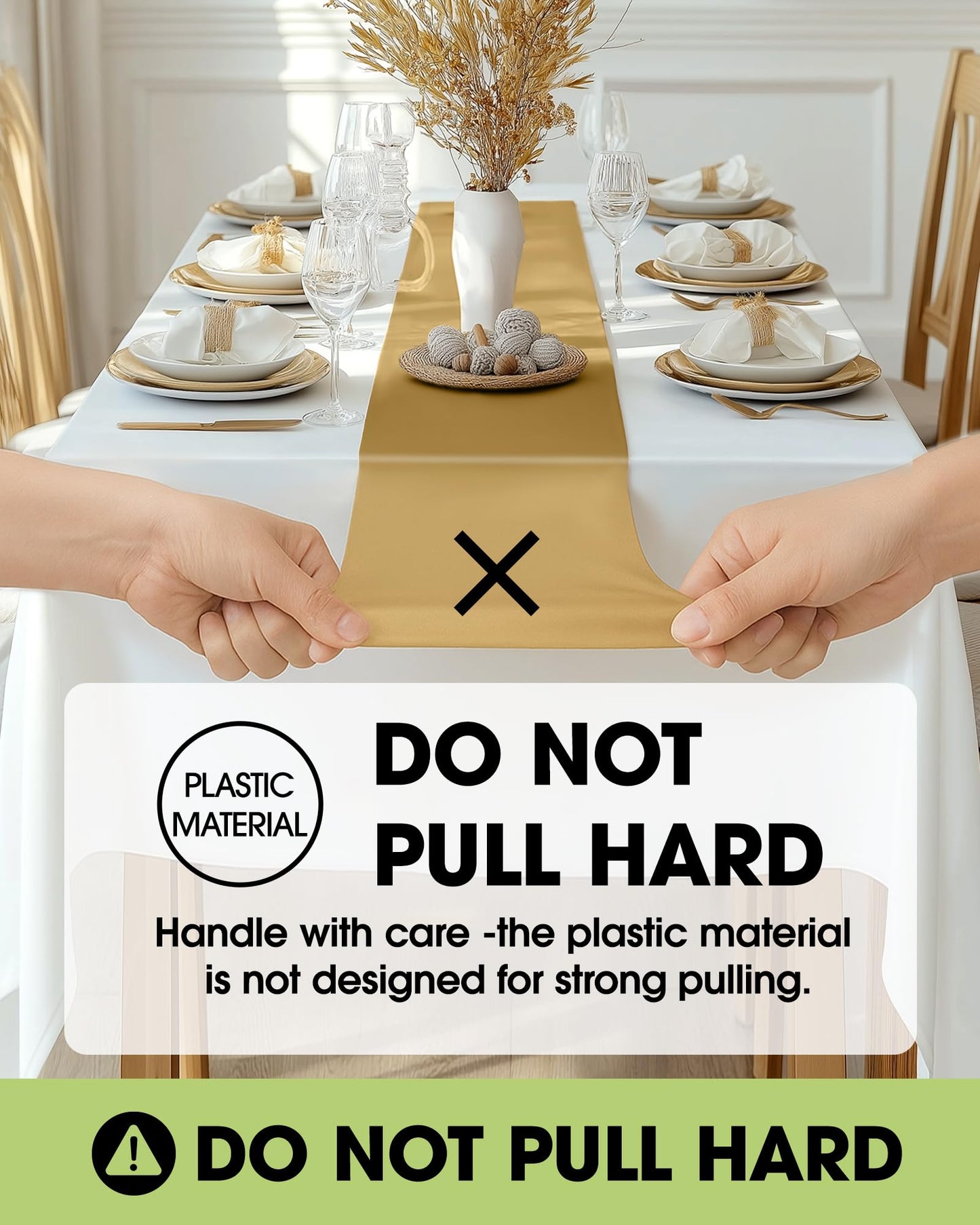 Pureegg Gold Plastic Table Runners - 10 Pack, 14'' x 108'', Water Resistant & Disposable Centerpiece Decorations for Table Cloth, Wedding, Birthday, Holiday, Baby Shower, Party, Home Decor
