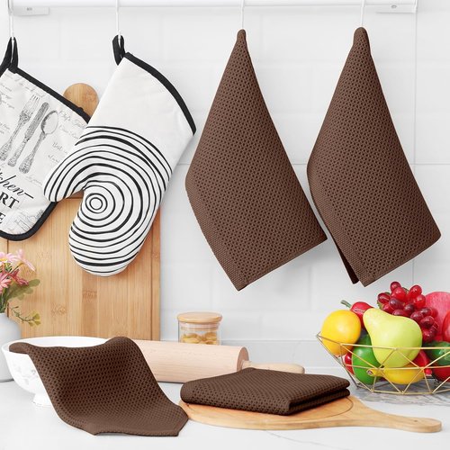 Homaxy Kitchen Dish Cloths - Ultra Soft 100% Cotton Waffle Weave, Quick Drying, 12-Pack, Coffee, 12 x 12 Inches